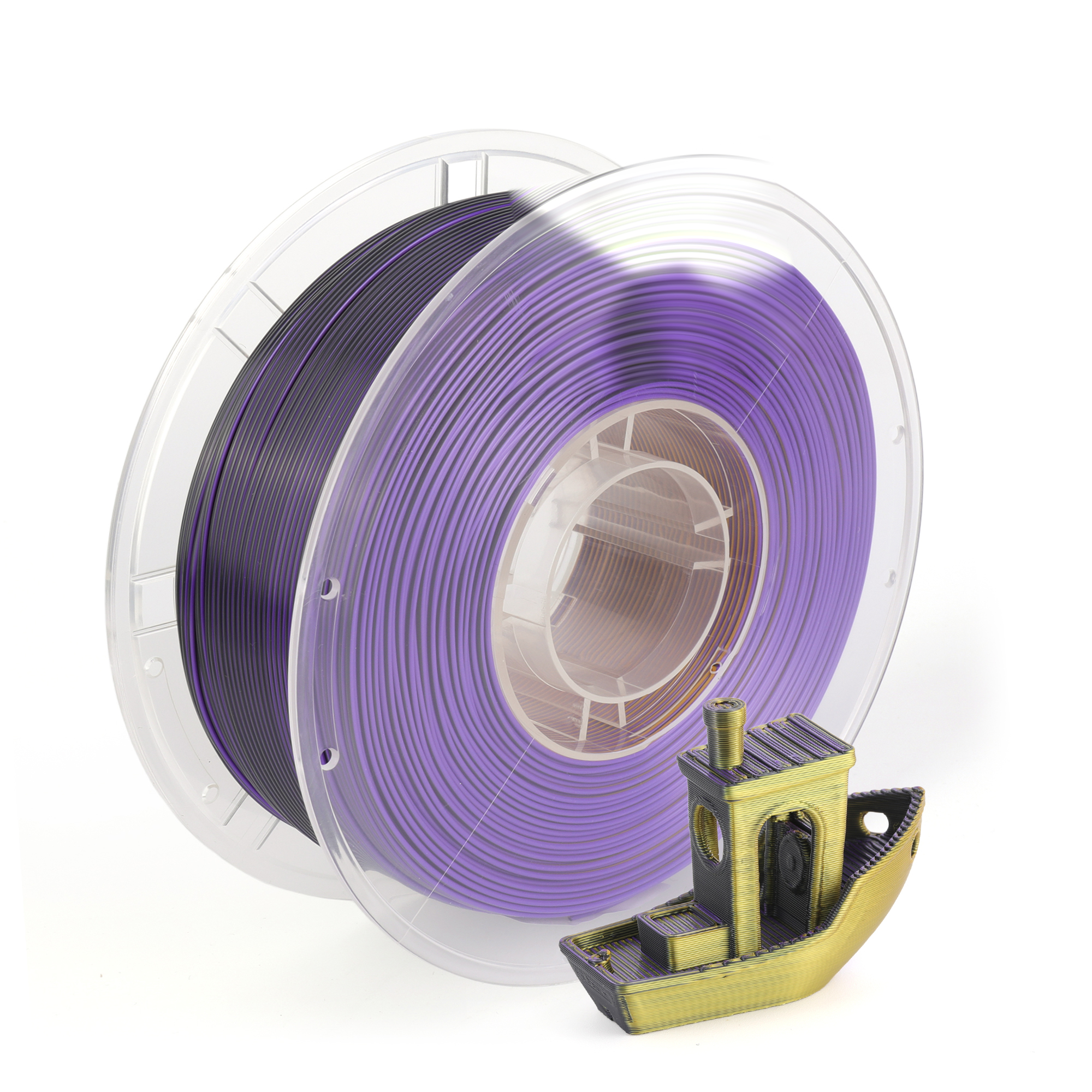 Printe PLA Silk Triple Melns / Zelts / Violets Filaments (Black / Gold / Purple) 1.75mm 1kg